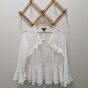 Banana Republic Elegant White Ruffle Blouse